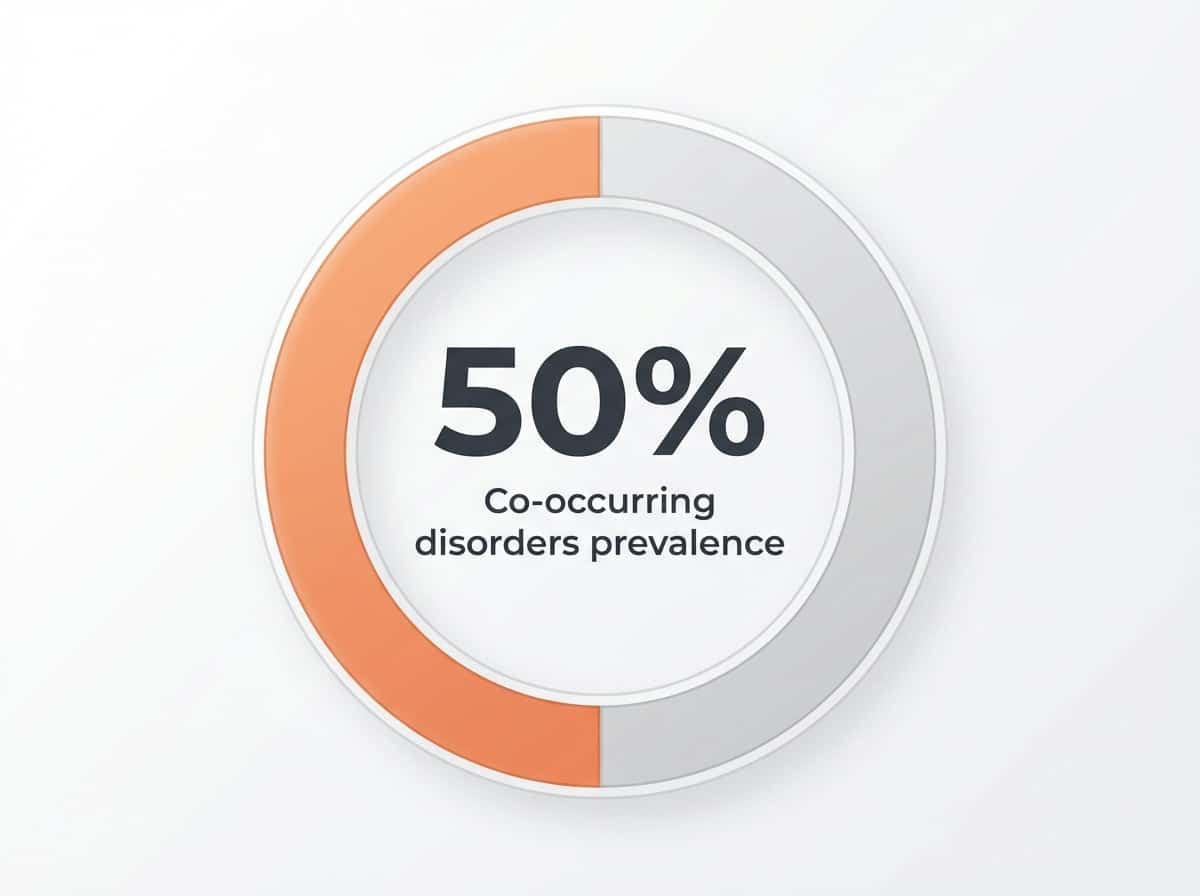 Infographic showing Prevalence of co-occurring mental health disorders with addiction: 50%
