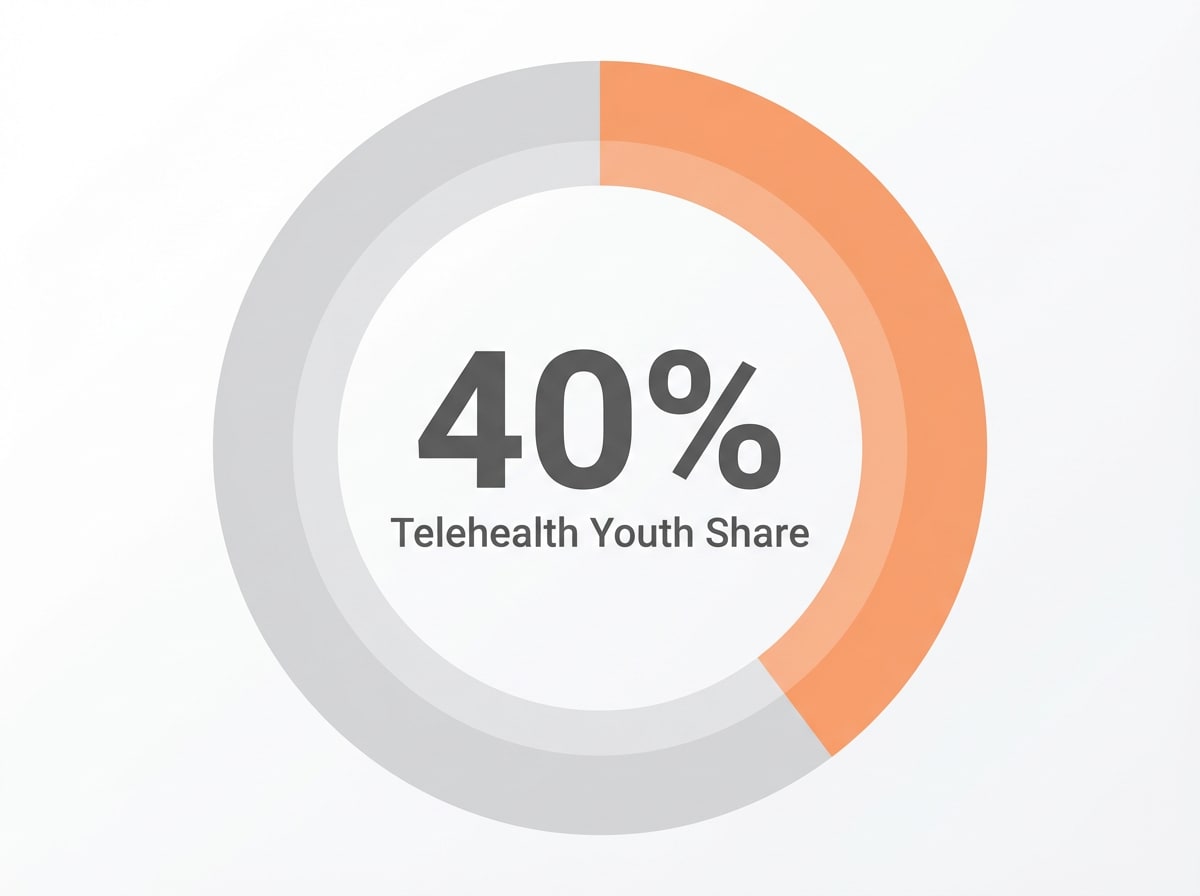 Infographic showing Projected Telehealth Share of Youth Mental Health Services (2025): 40%