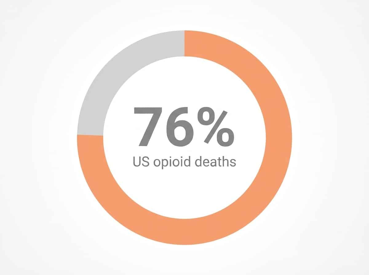 Infographic showing US overdose deaths involving opioids (2023): 76%
