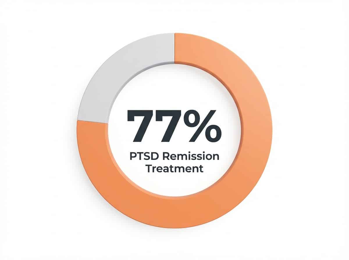 Infographic showing PTSD Diagnosis Remission After Treatment (Multiple-Trauma History): 77%