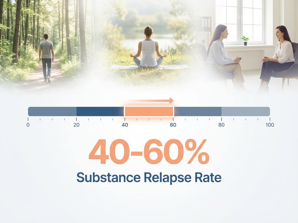 Infographic showing Estimated Relapse Rate for Substance Use Disorders: 40-60%