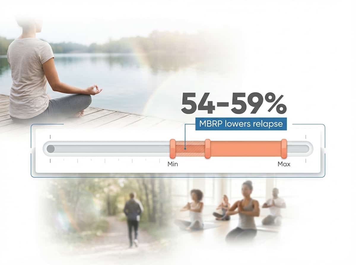 Infographic showing Decreased relapse risk for MBRP vs. treatment-as-usual: 54-59%