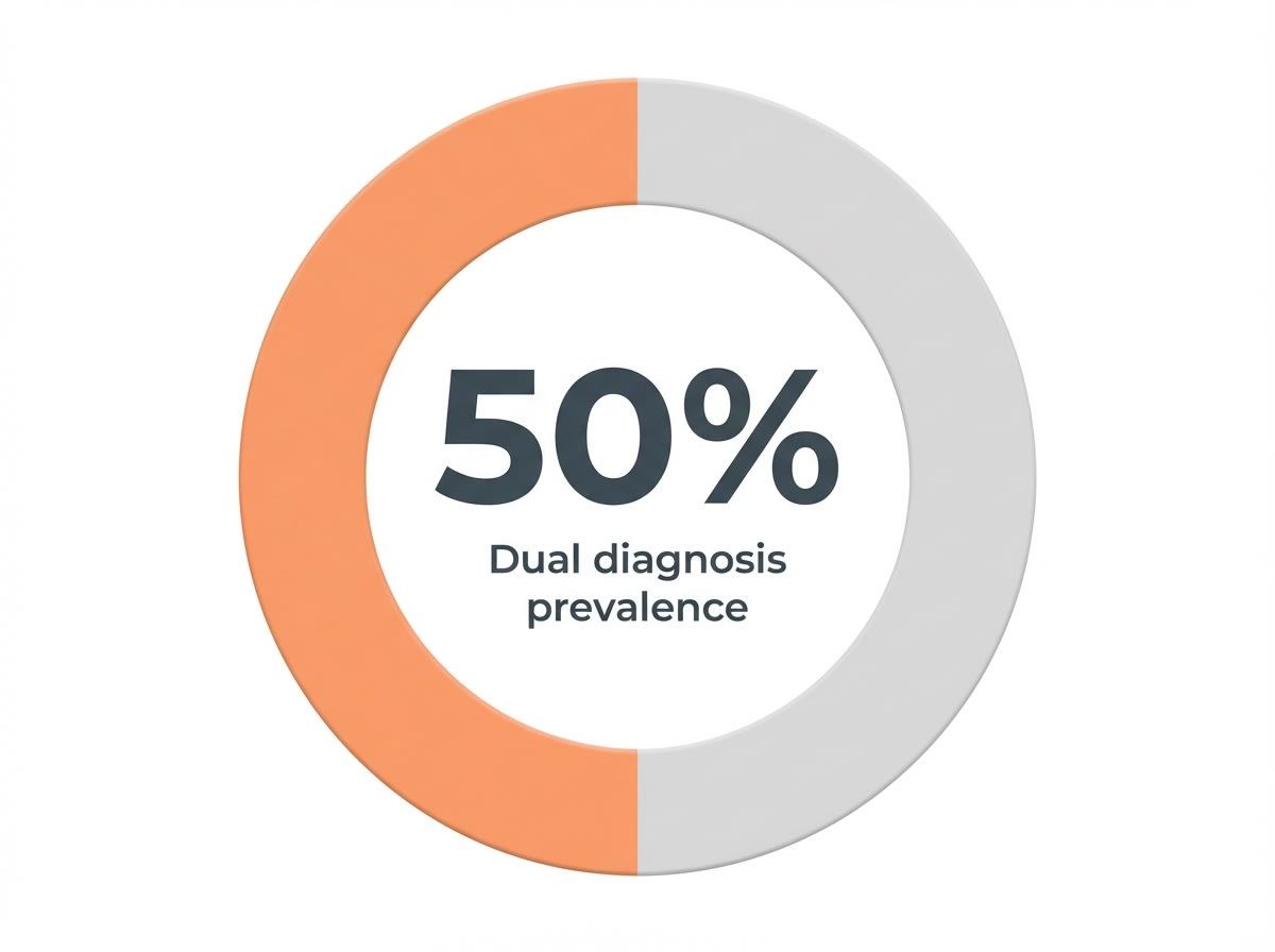 Infographic showing Prevalence of dual diagnosis in treatment-seeking populations: 50%