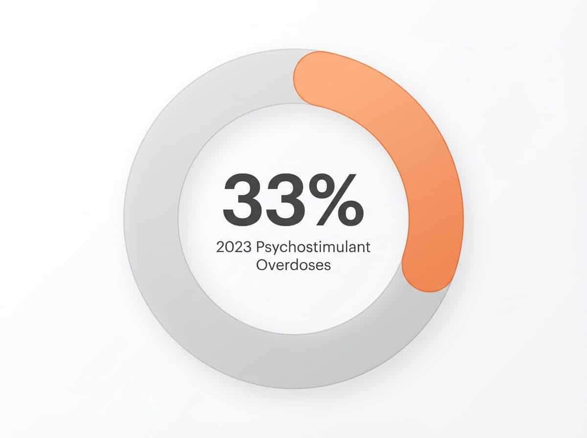 Infographic showing Proportion of 2023 Overdose Deaths Involving Psychostimulants: 33%