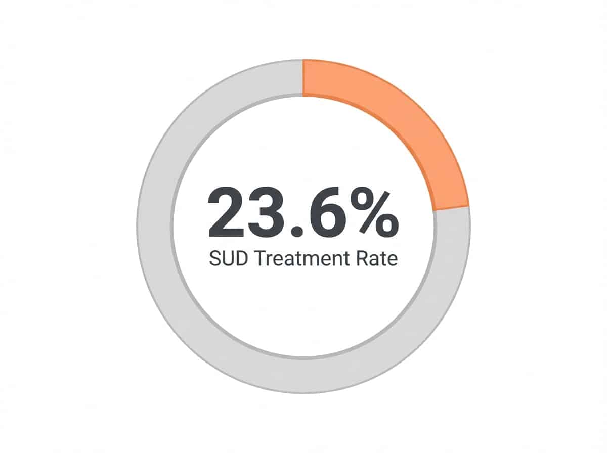 Infographic showing Percentage of Individuals Needing SUD Treatment Who Received It (2023): 23.6%