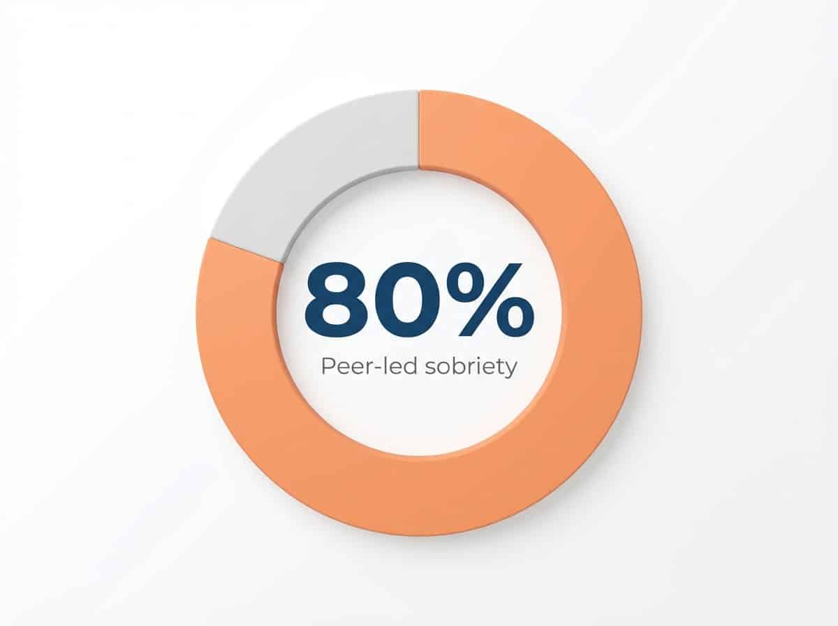 Infographic showing Long-term sobriety rate in peer-led recovery housing (Oxford House model): 80%