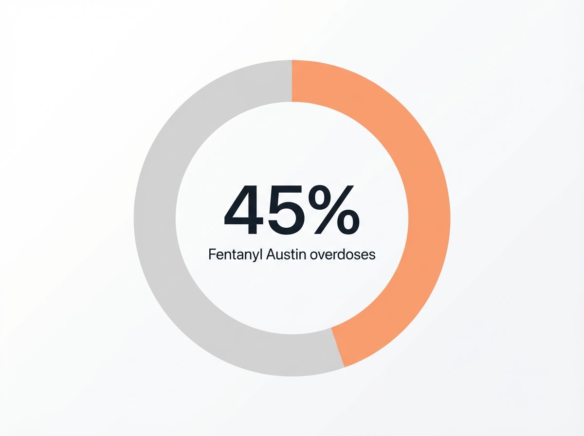 Infographic showing Fentanyl involvement in Austin metro overdose deaths: 45%
