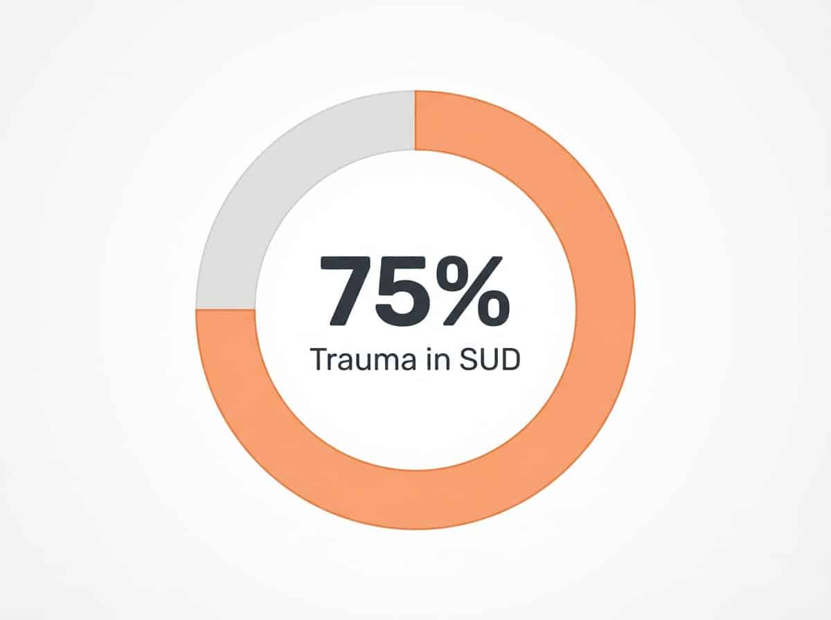 Infographic showing Prevalence of trauma history in SUD treatment populations: 75%