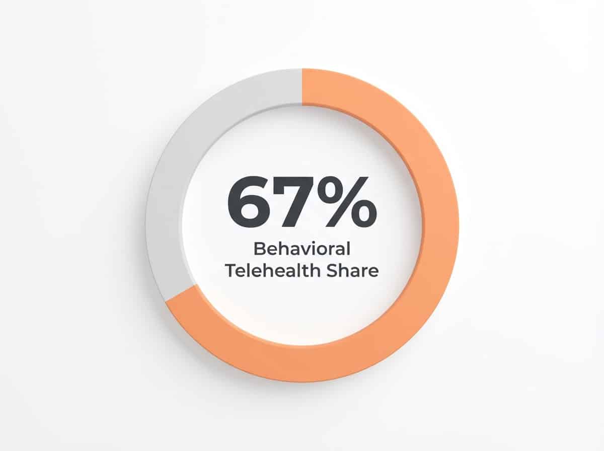 Infographic showing Behavioral Health Share of Telehealth Encounters (2024): 67%