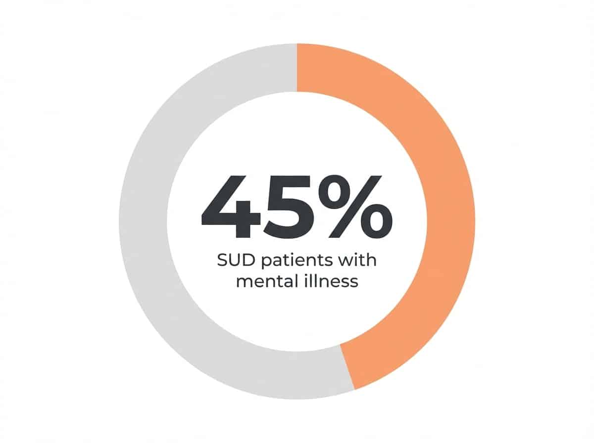 Infographic showing Individuals in SUD treatment with co-occurring mental health conditions: 45%
