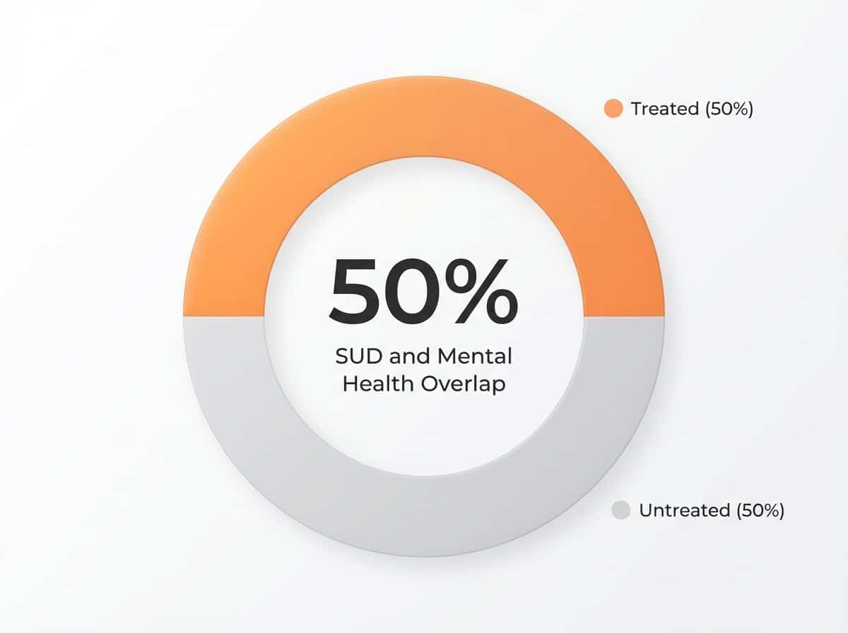 Infographic showing Approximate Co-occurrence of SUD and Mental Health Disorders: 50%