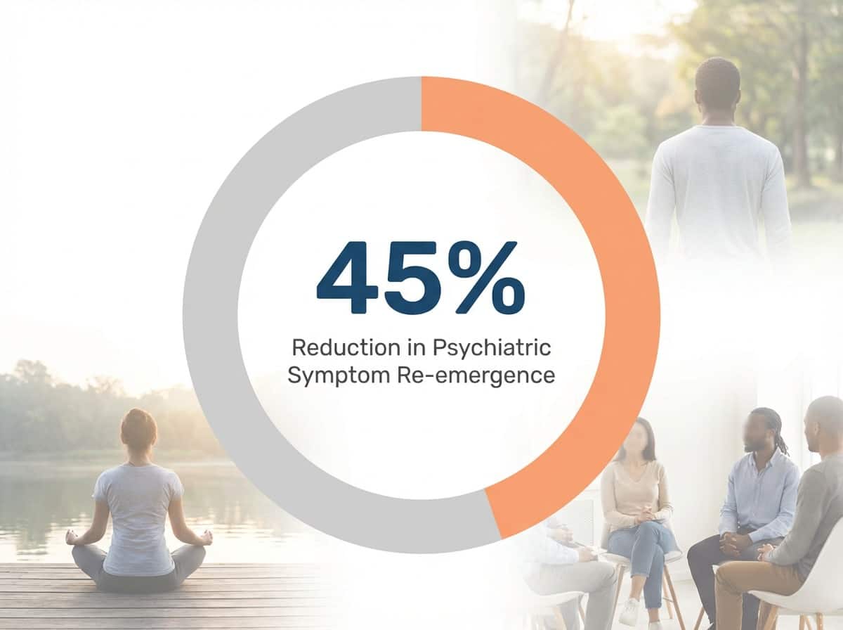 Infographic showing Reduction in Psychiatric Symptom Re-emergence: 45%