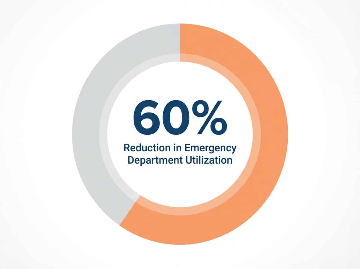 Infographic showing Reduction in Emergency Department Utilization: 60%