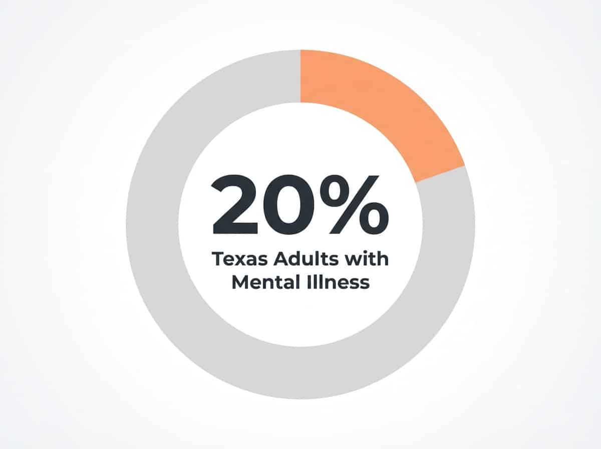 Infographic showing Texas Adults with a Mental Health Condition: 20%