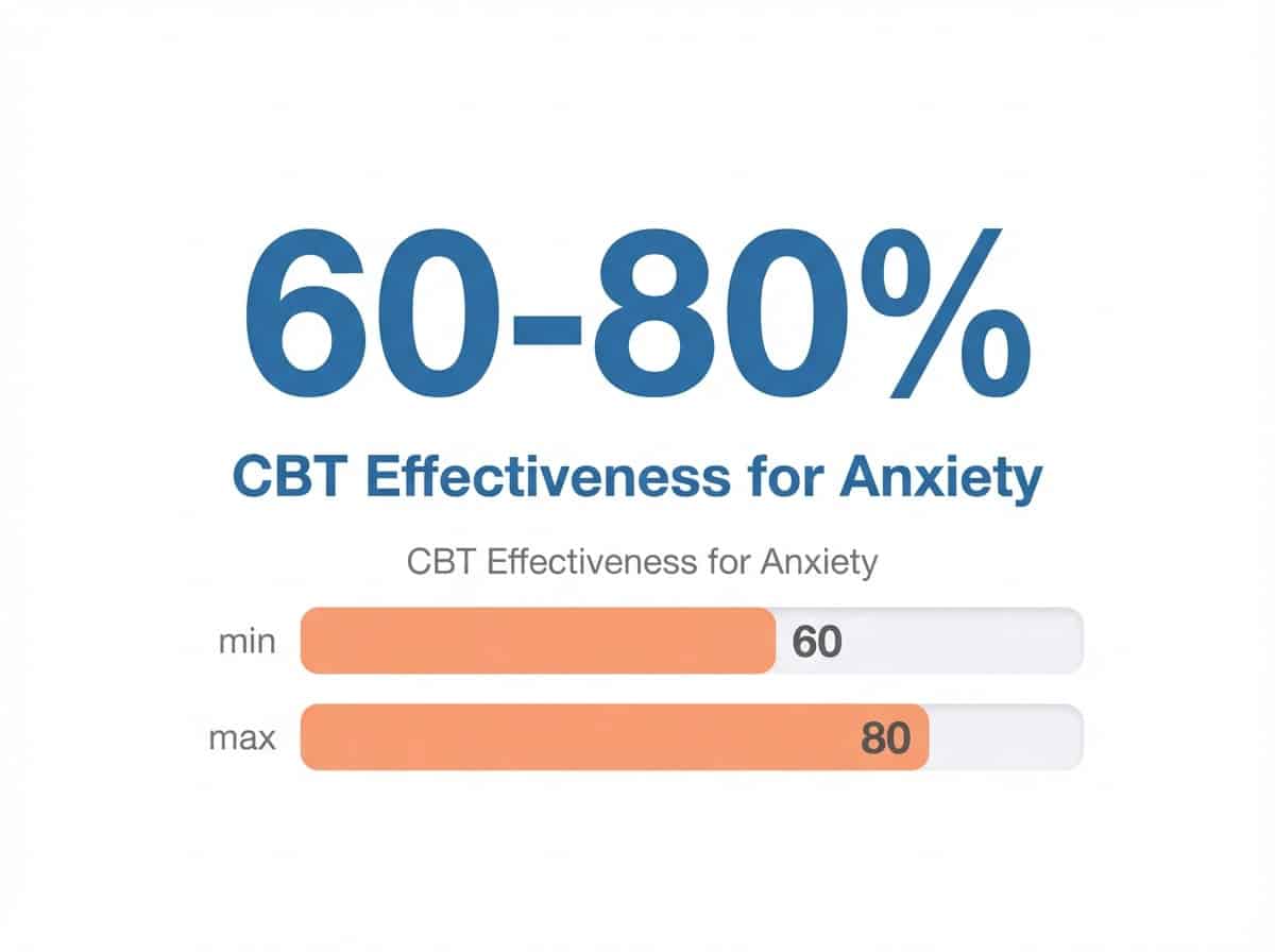 Infographic showing Efficacy Rate of Cognitive-Behavioral Therapy (CBT) for Anxiety: 60-80%