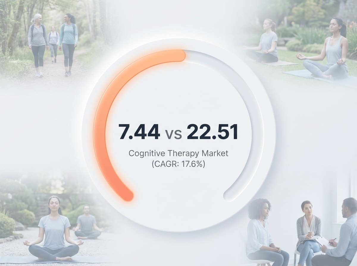 Infographic showing Cognitive Therapy Market (CAGR: 17.6%): 7.44 vs 22.51
