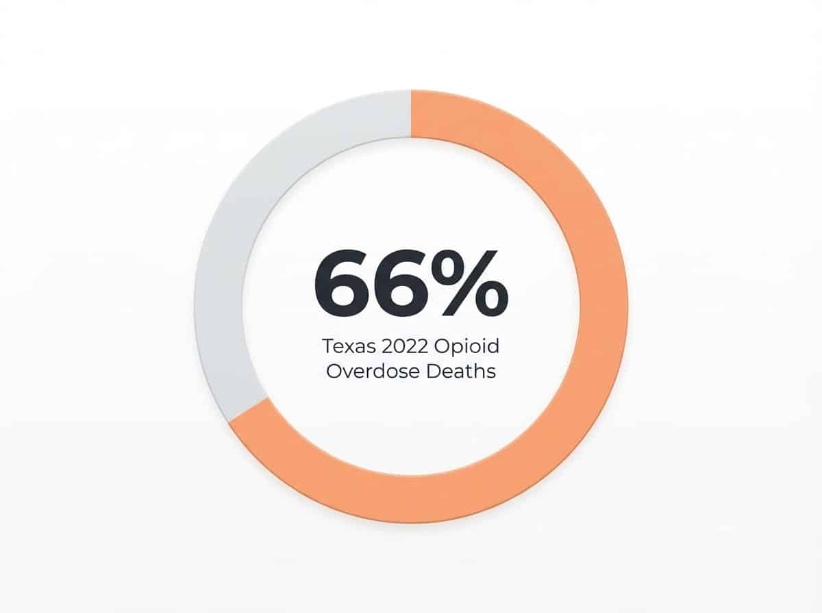 Infographic showing Opioid Involvement in Texas Overdose Deaths (2022): 66%