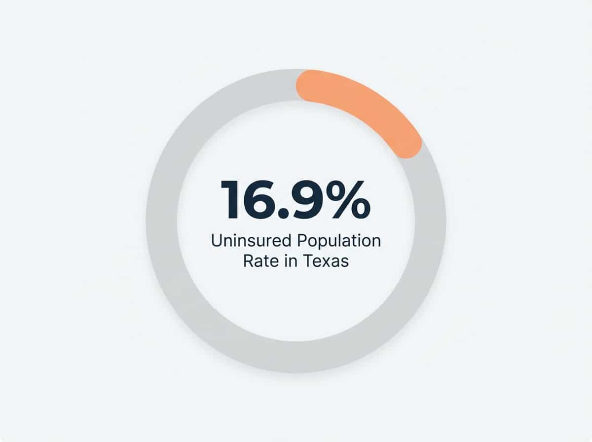 Infographic showing Uninsured Population Rate in Texas: 16.9%