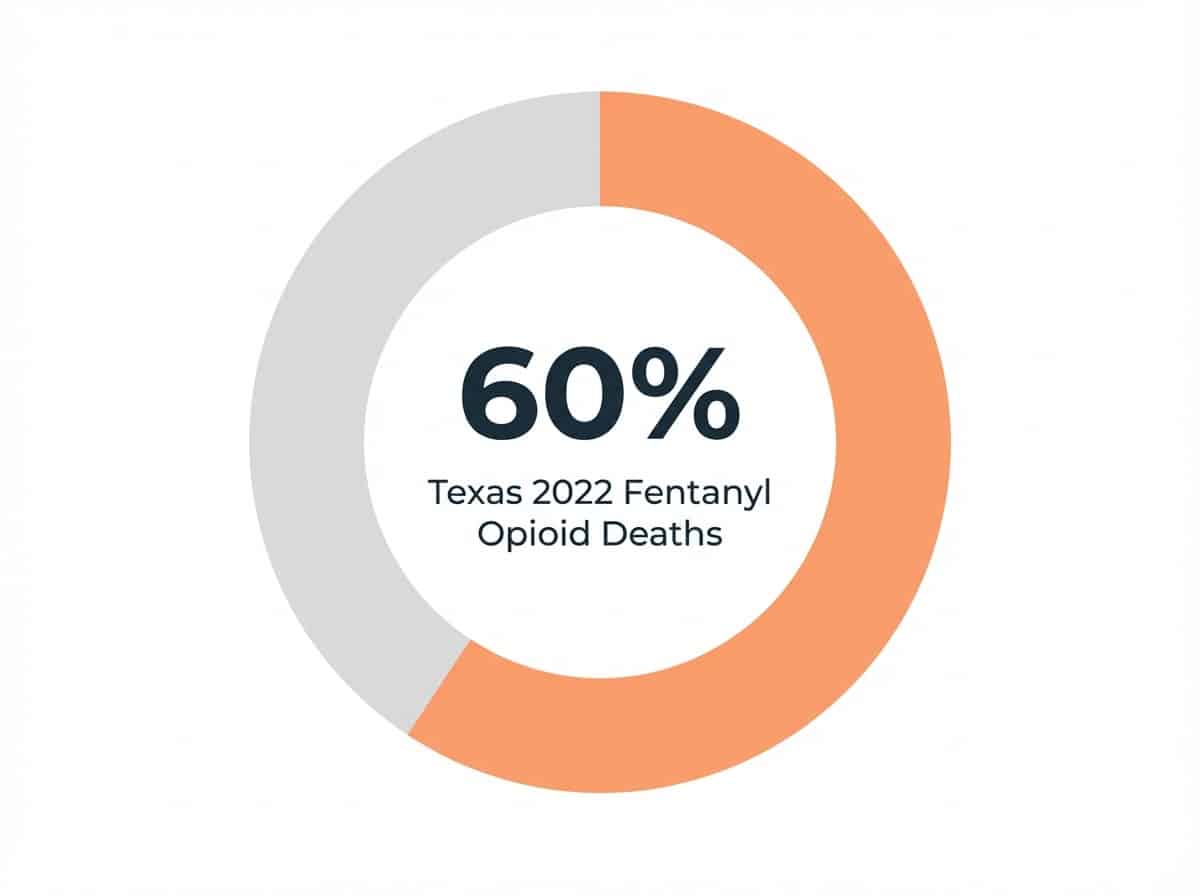 Infographic showing Texas Opioid Deaths Involving Fentanyl (2022): 60%