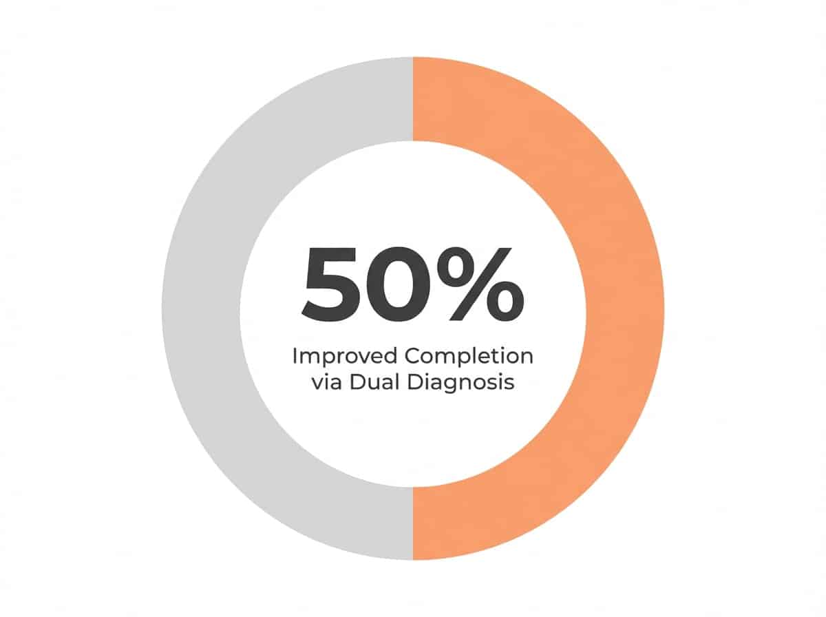 Infographic showing Increased Treatment Completion with Dual Diagnosis Care: 50%