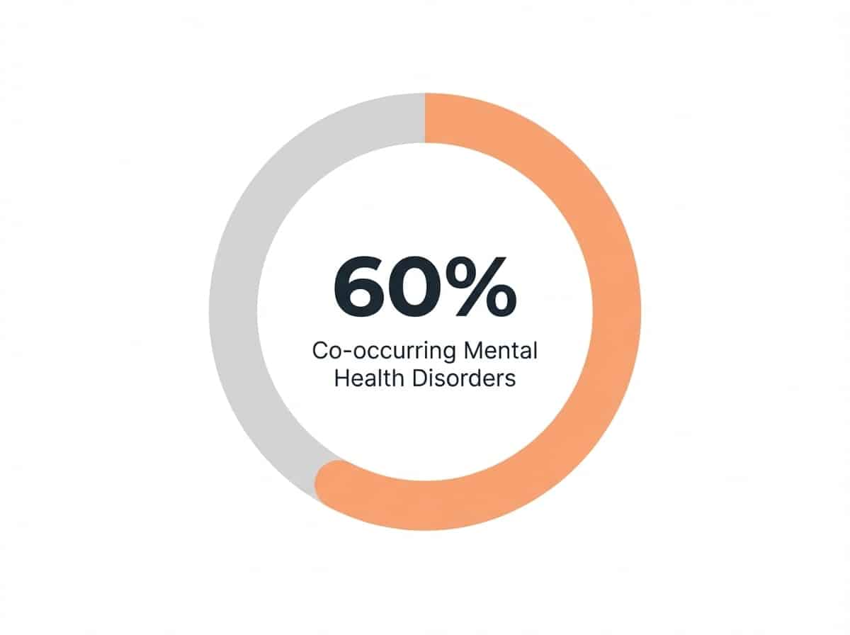 Infographic showing Prevalence of Co-occurring Mental Health Disorders in Addiction: 60%
