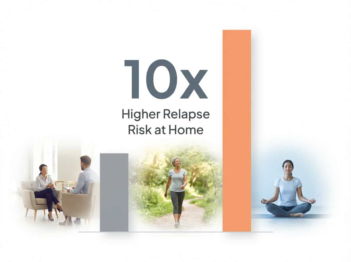 Infographic showing Increased Relapse Likelihood (At-Home vs. Medically-Supervised Detox): 10x