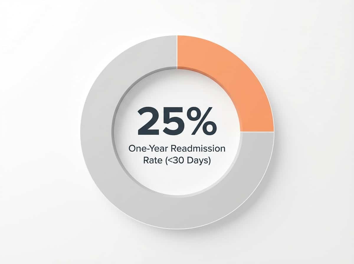 Infographic showing One-Year Readmission Rate for Stays Shorter Than 30 Days: 25%
