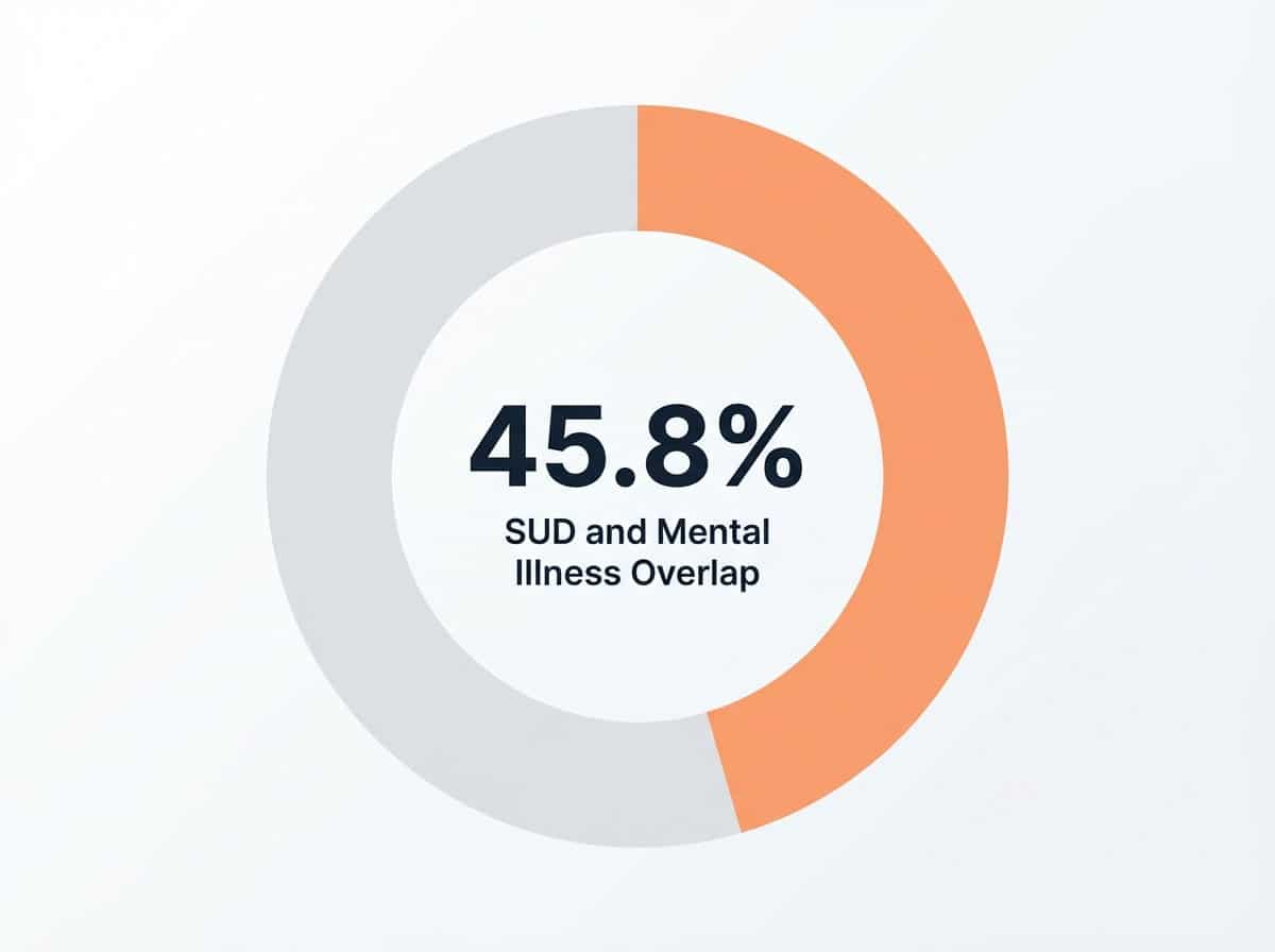 Infographic showing Overlap of SUD and Mental Illness in US Adults: 45.8%